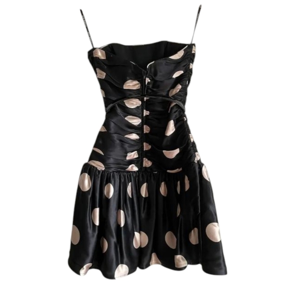 Betsey Johnson 100% Silk Polka Dot Strapless Mini Dress - Coquette Retro - 6 - Picture 8 of 10